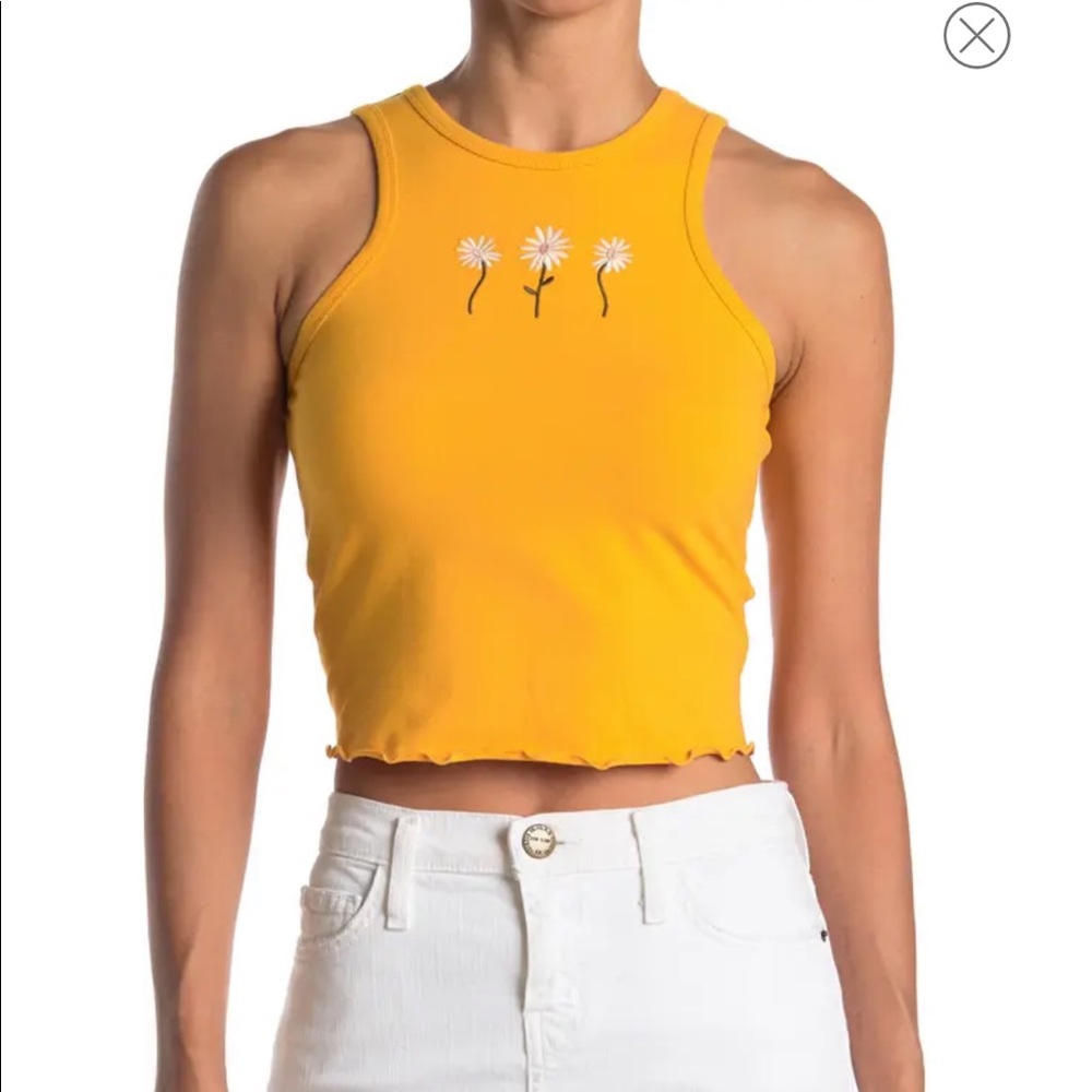 Abound Yellow Cropped Tank with White Daisy Embroidery